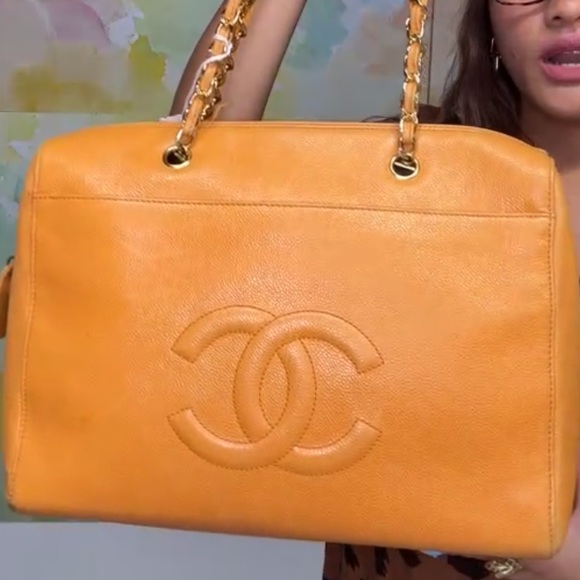 Auth CHANEL Caviar Leather Large Bag in Canary Yellow - Picture 1 of 11